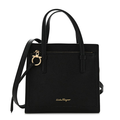 Salvatore Ferragamo Hammered Calfskin Double Handle Small Amy Tote Black 1 of 11