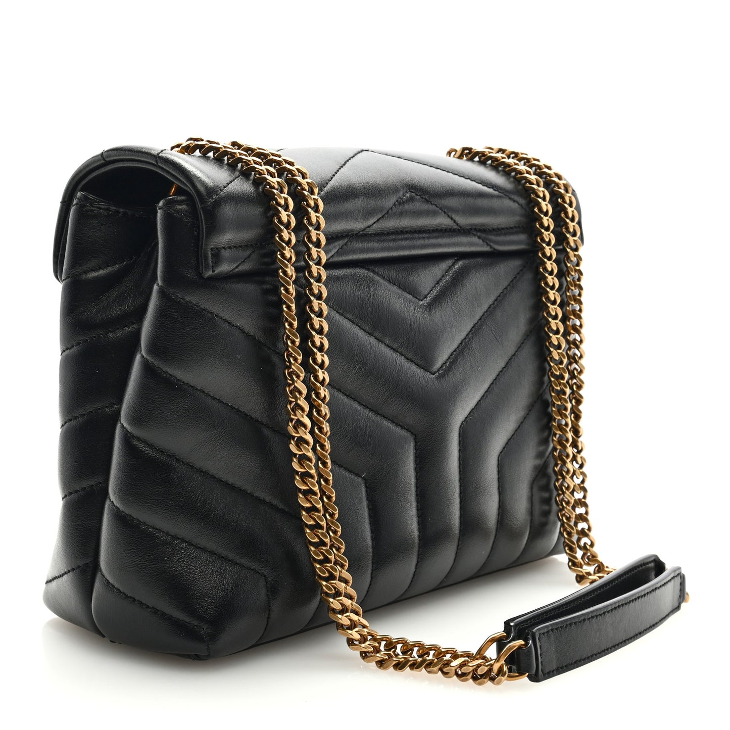 Calfskin Y Quilted Monogram Small Loulou Chain Satchel Black