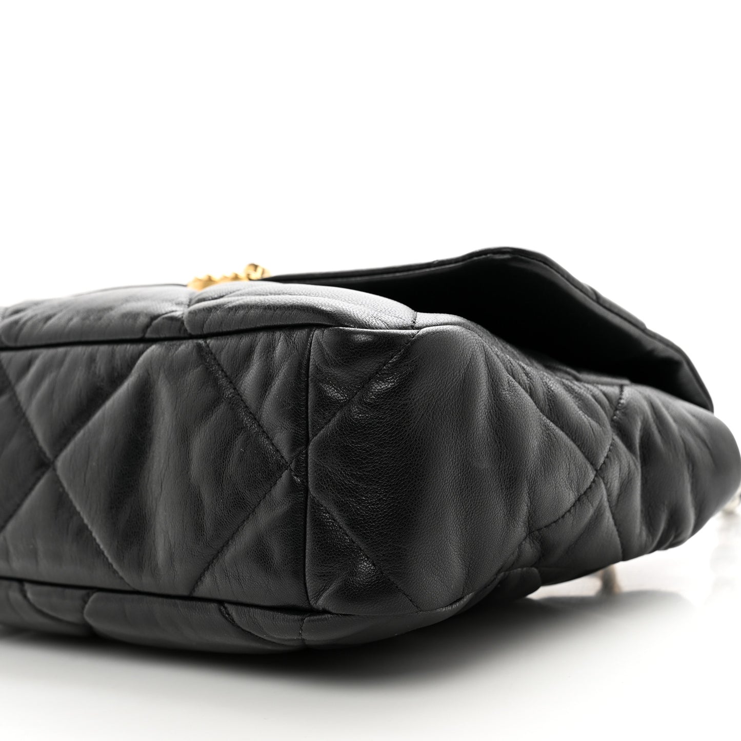 Shiny Goatskin Quilted Large Chanel 19 Flap Black