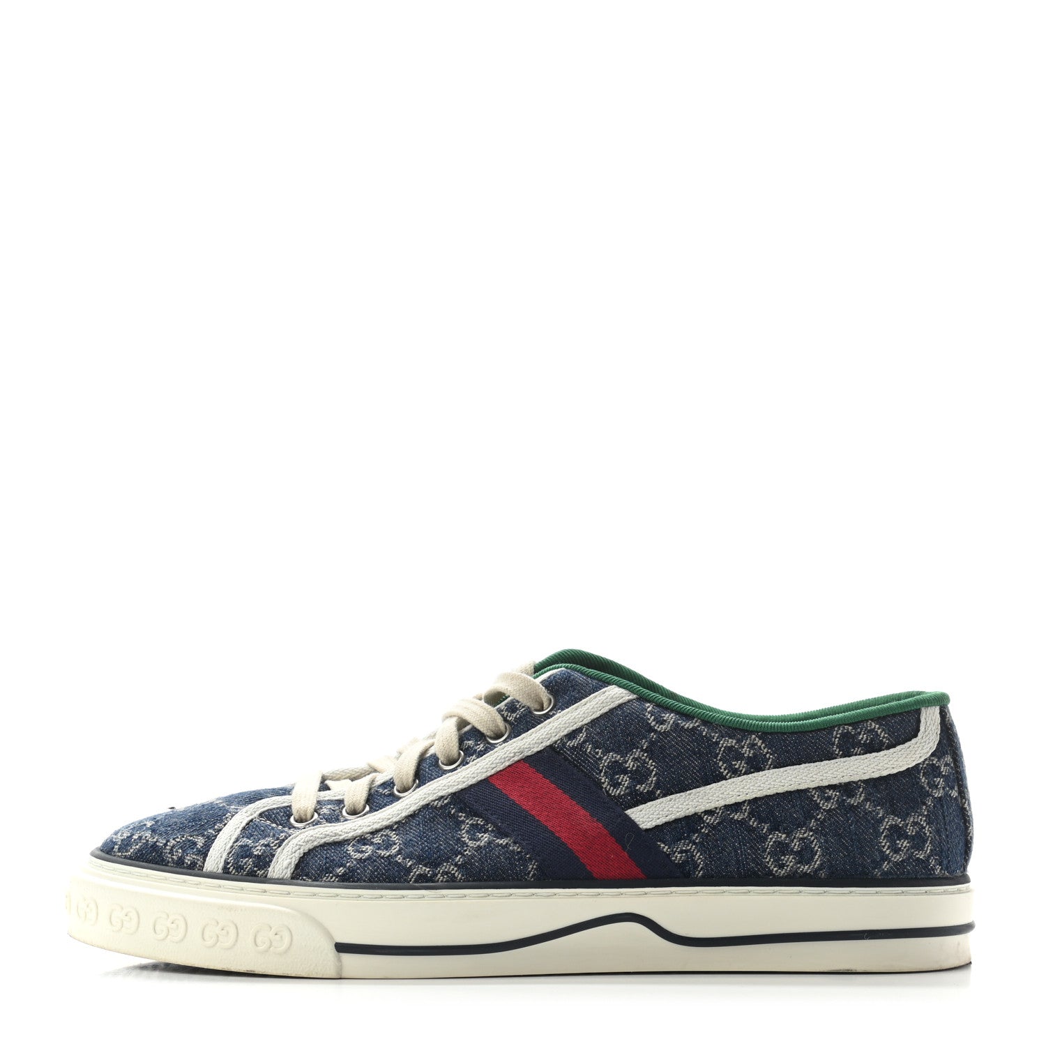 Gucci New Denim GG Monogram Web Mens 1977 Tennis Sneakers 7.5 Blue Tea Mystic White 1 of 7