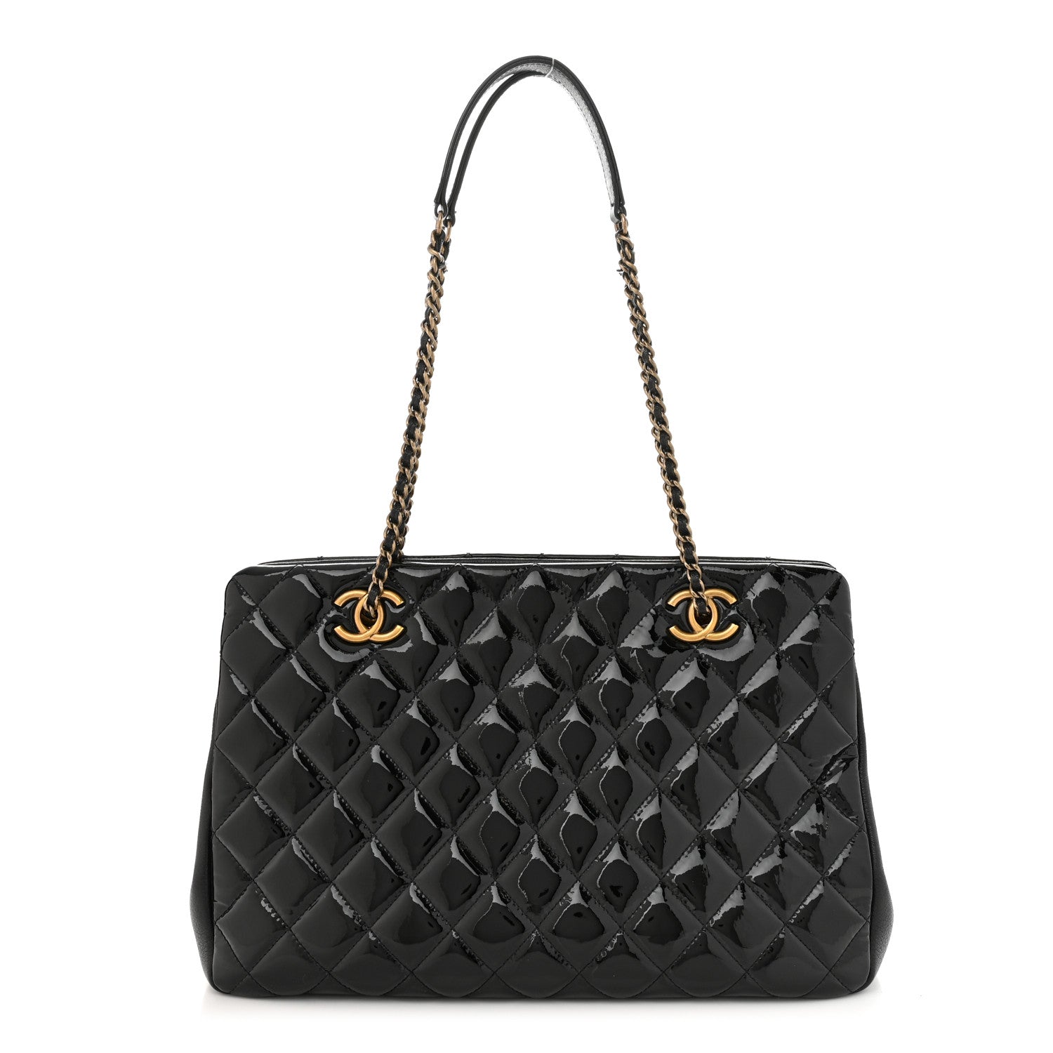 Chanel Patent Goatskin Quilted Small CC Eyelet Tote Black 1 of 10