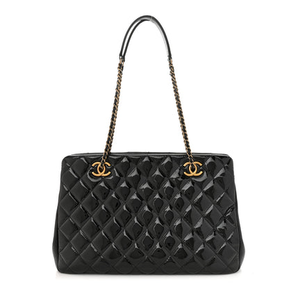 Chanel Patent Goatskin Quilted Small CC Eyelet Tote Black 1 of 10