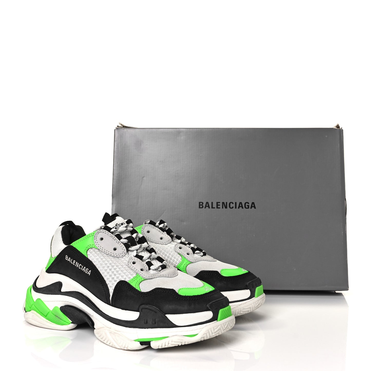 Fabric Mesh Mens Triple S Sneakers 40 White Green Fluo Black