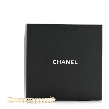 Chanel Strass Crystal Studded Pearl CC Choker Necklace Gold Pearly White 6 of 6