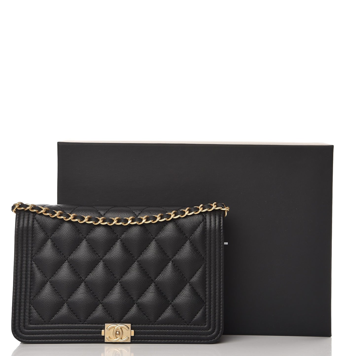 Caviar Quilted Boy Wallet On Chain WOC Black