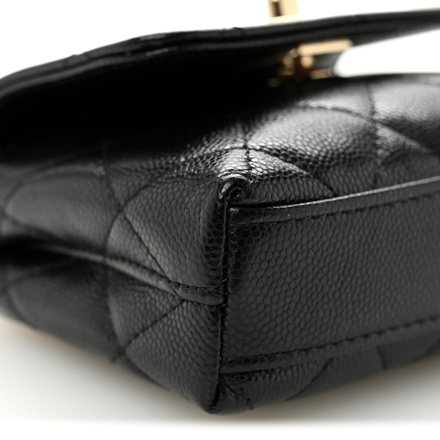 Caviar Quilted Nano Coco Handle Clutch With Chain Black