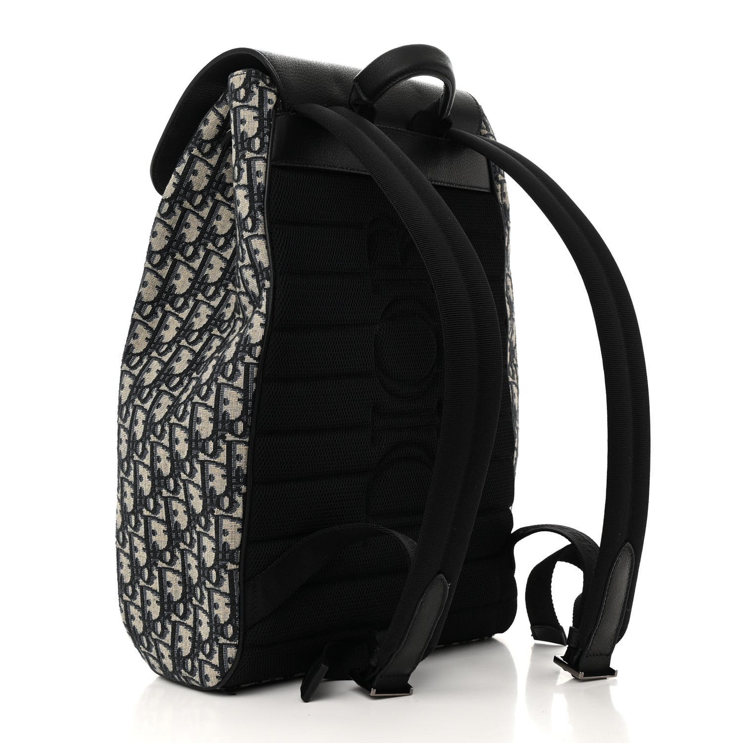 Oblique Jacquard Grained Calfskin Drawstring Saddle Backpack Beige Black