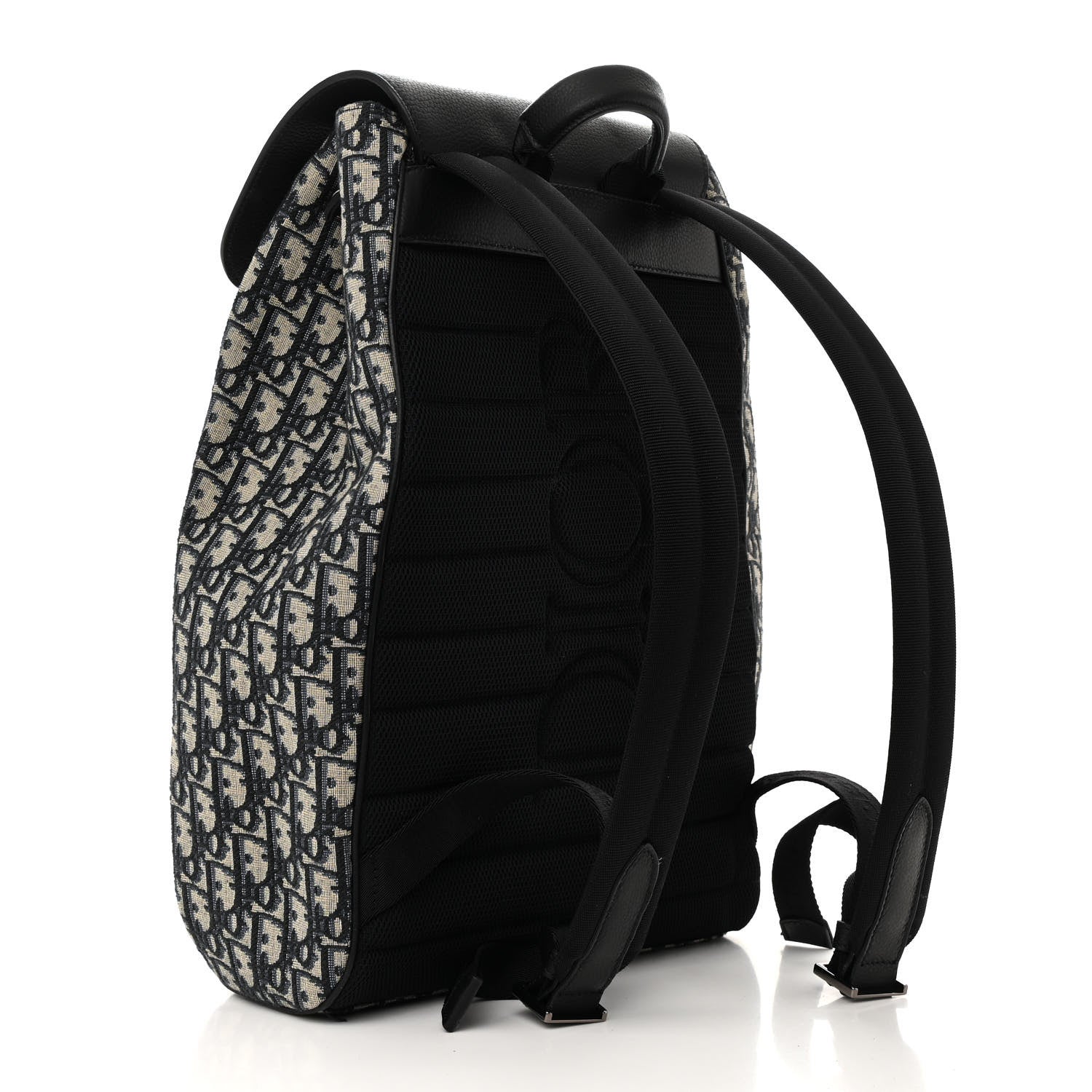 Christian Dior Oblique Jacquard Grained Calfskin Drawstring Saddle Backpack Beige Black 3 of 11