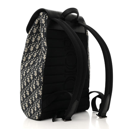 Christian Dior Oblique Jacquard Grained Calfskin Drawstring Saddle Backpack Beige Black 3 of 11
