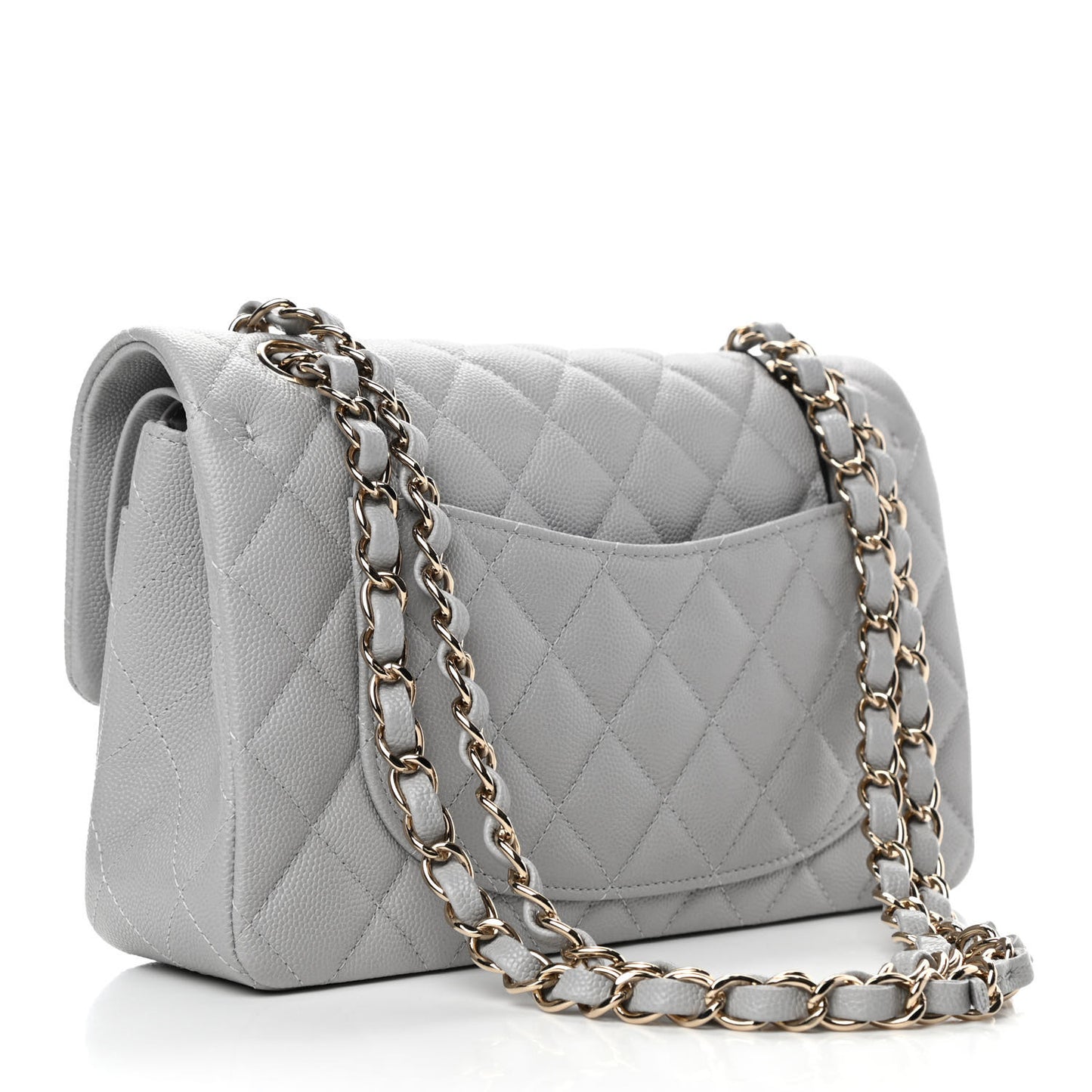 Caviar Quilted Small Double Flap Grey
