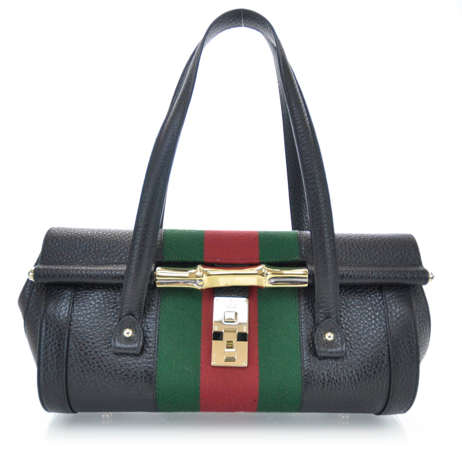 Gucci Calfskin Web Bamboo Bullet Satchel 1 of 9