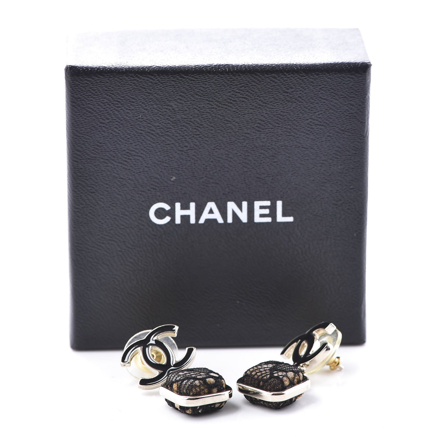 Resin Enamel CC Drop Earrings Black Gold