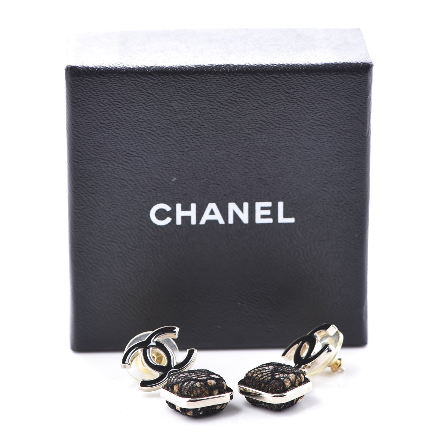 Chanel Resin Enamel CC Drop Earrings Black Gold 5 of 5
