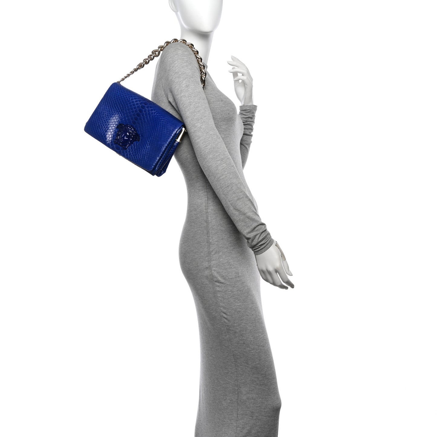 Patent Snakeskin Palazzo Sultan Shoulder Bag Blue