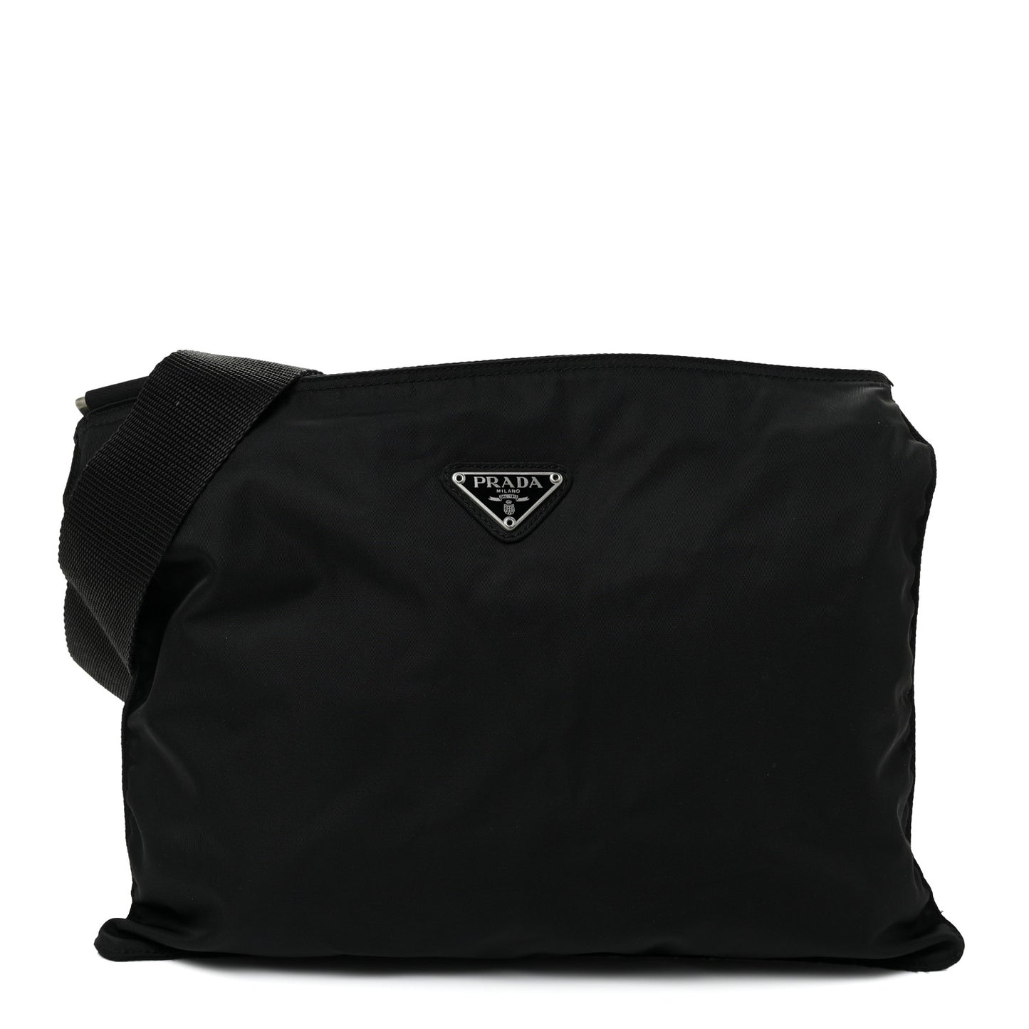 Nylon Saffiano Flat Messenger Bag Black