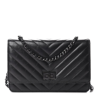 Chanel Aged Calfskin Chevron Quilted Reissue Wallet On Chain WOC So Black 1 of 14