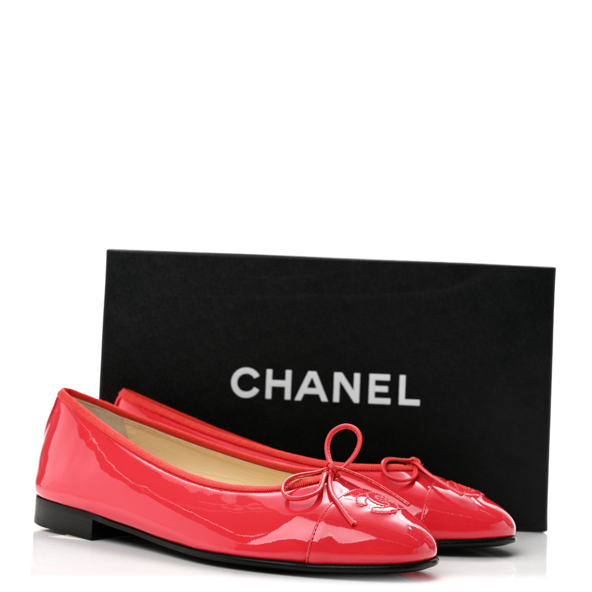 Patent Calfskin CC Cap Toe Ballerina Flats 37.5 Coral