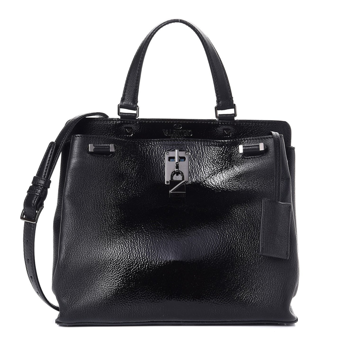 Patent Pebbled Calfskin Medium JoyLock Satchel Black