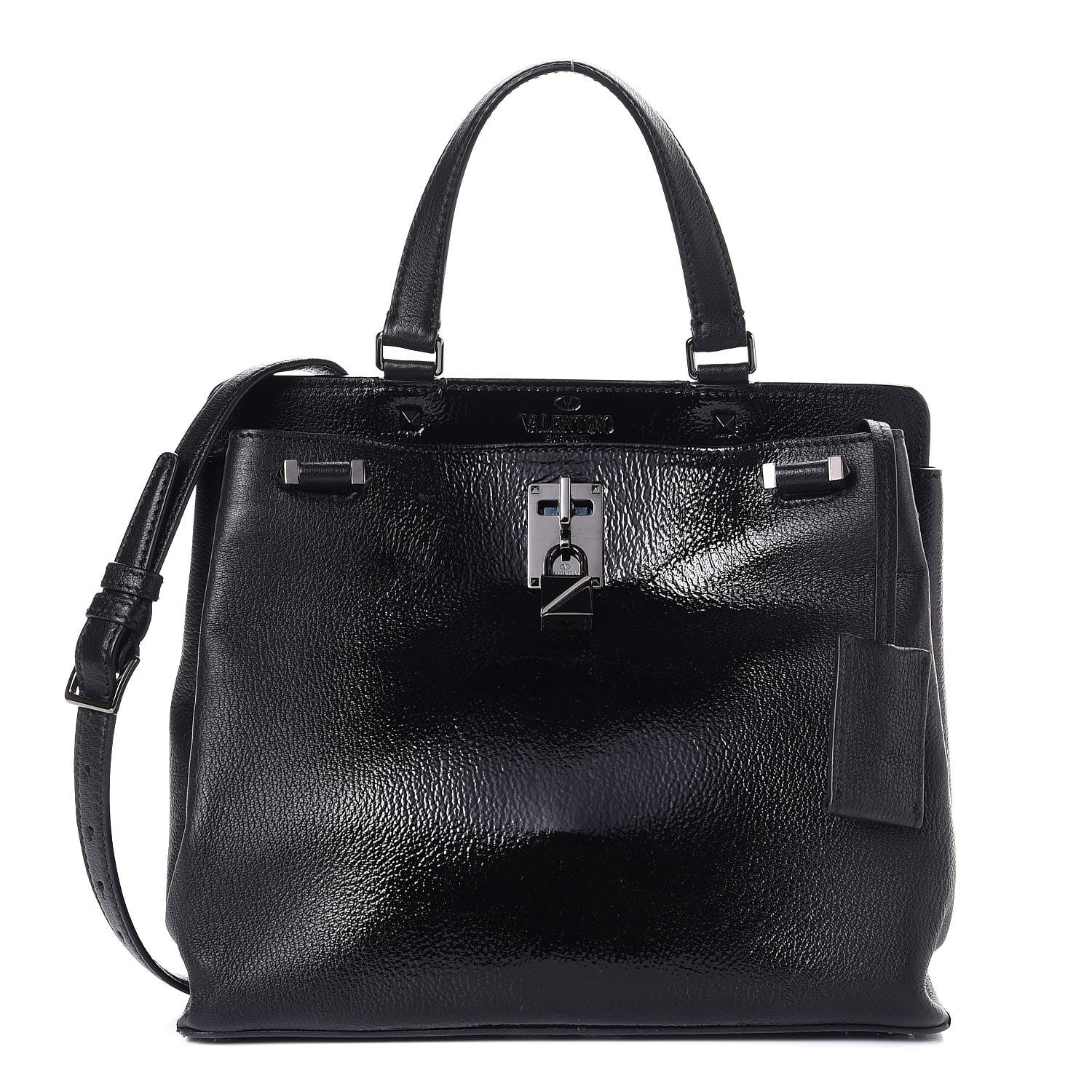 Valentino Garavani Patent Pebbled Calfskin Medium JoyLock Satchel Black 1 of 6