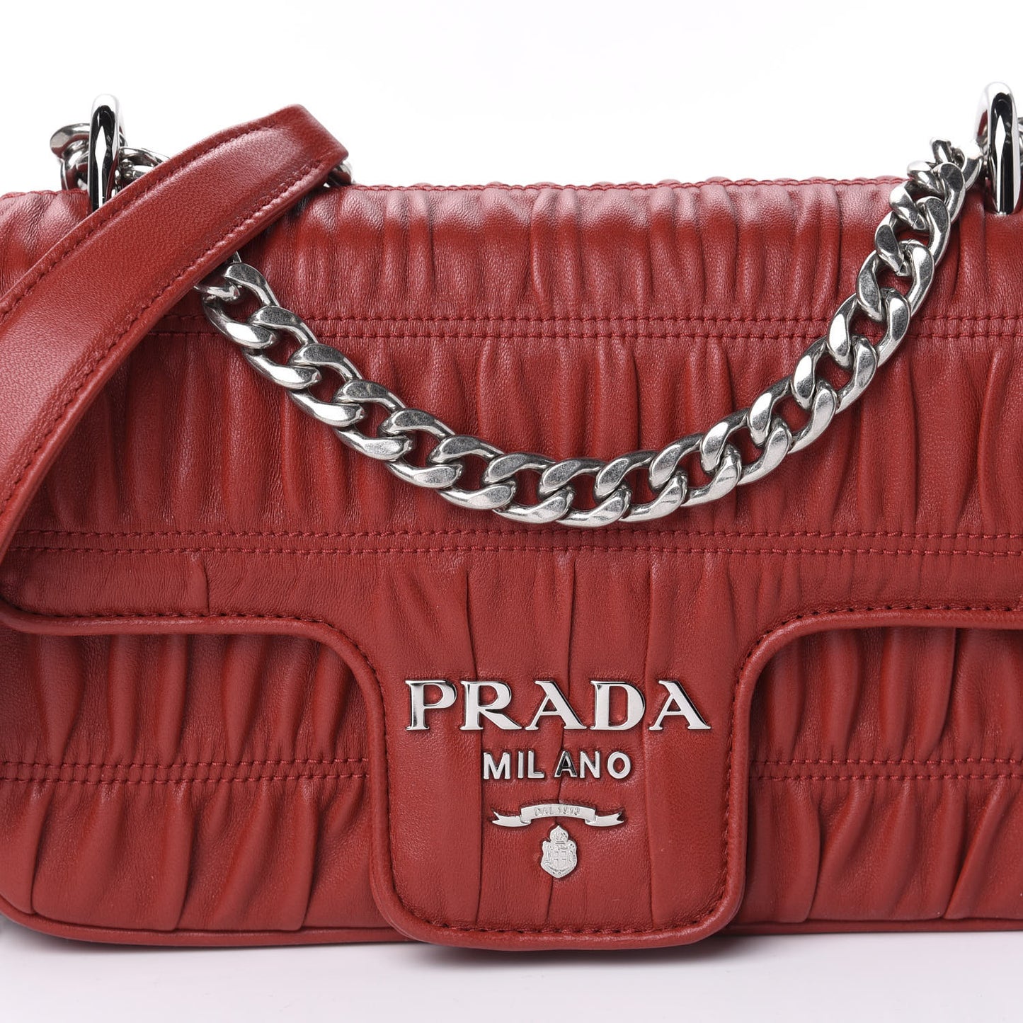 Nappa Gaufre Small Chain Flap Shoulder Bag Fuoco