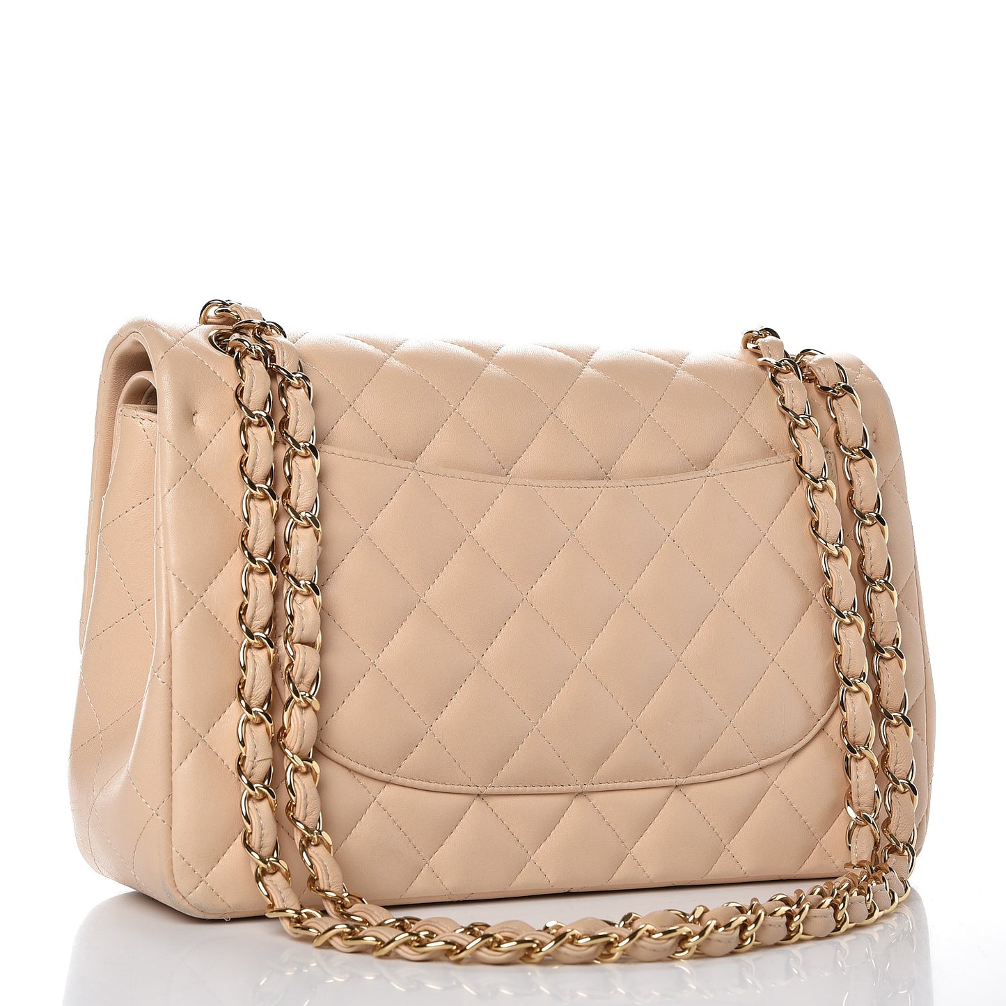 Lambskin Quilted Jumbo Double Flap Beige Clair