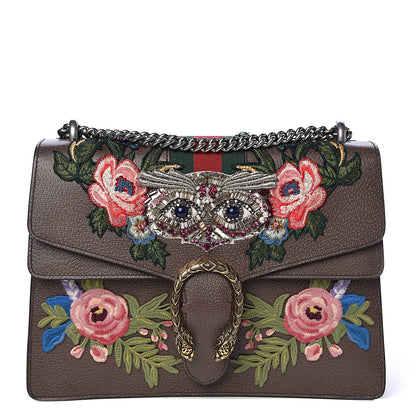 Gucci Calfskin Web Owl Embroidered Medium Dionysus Shoulder Bag New Acero Multicolor 1 of 13