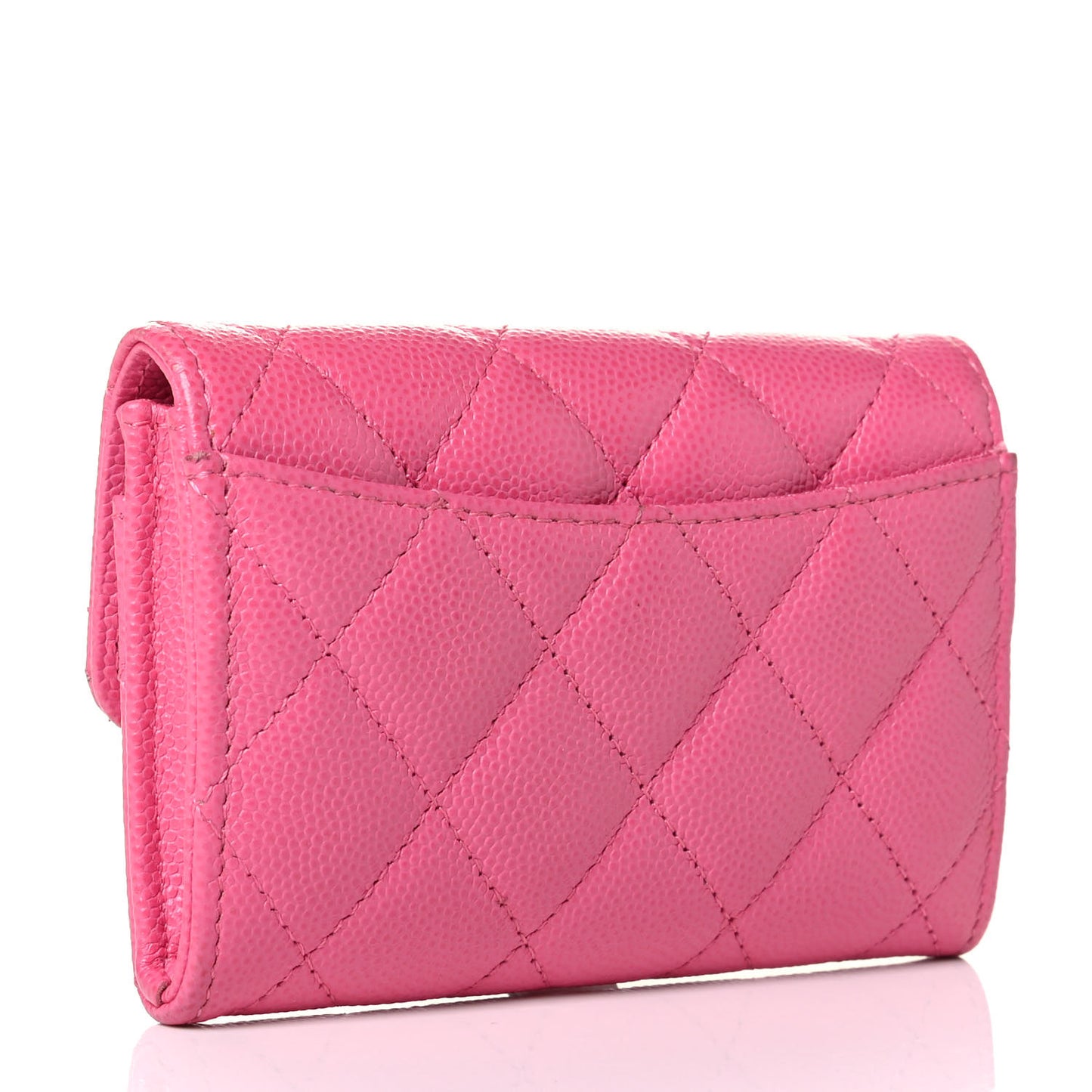 Caviar Quilted Flap Card Holder Wallet Pink