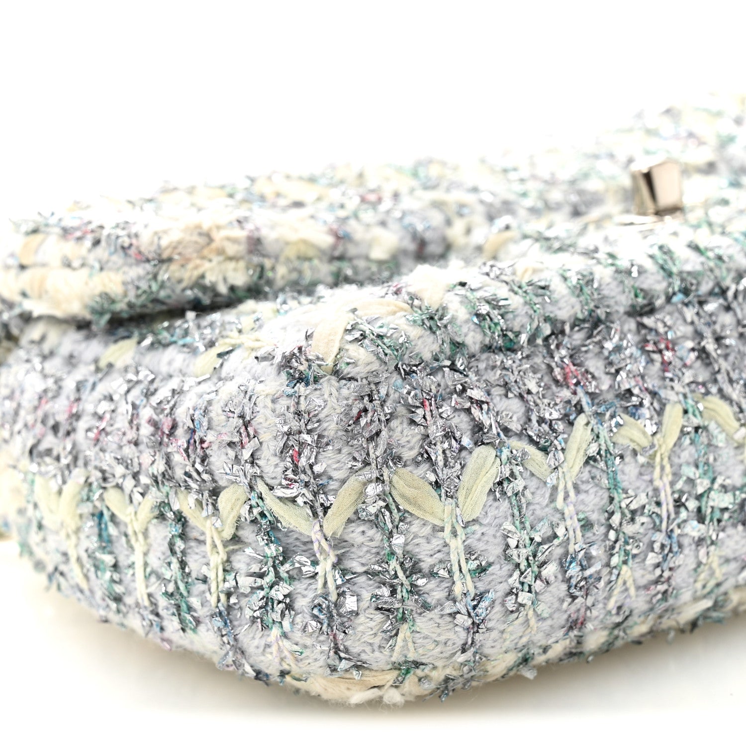 Chanel Tweed Quilted Mini Rectangular Flap Light Green Silver White 9 of 11