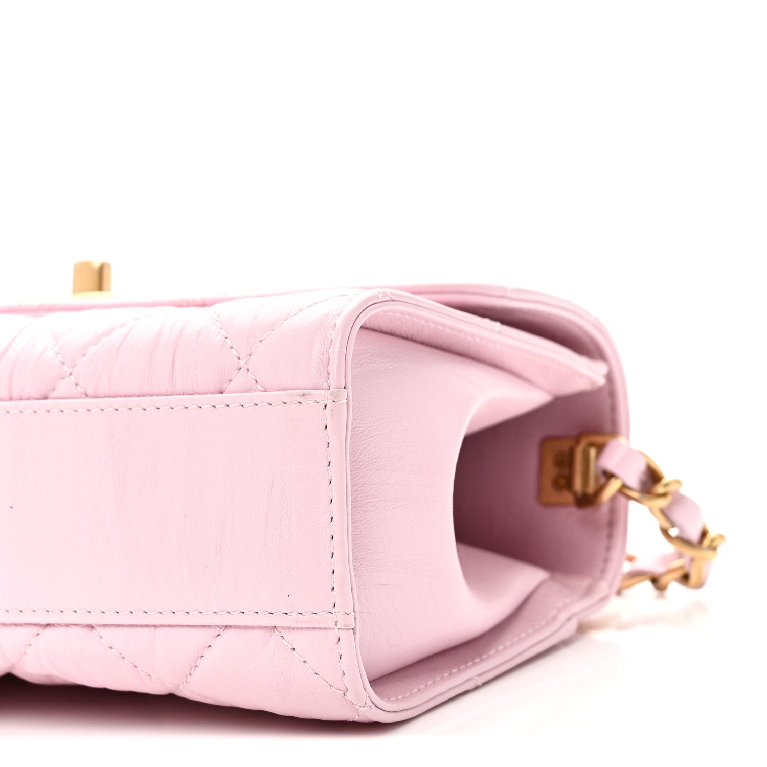 Chanel Crumpled Lambskin Quilted Mini CC Links Top Handle Flap Light Pink 10 of 10