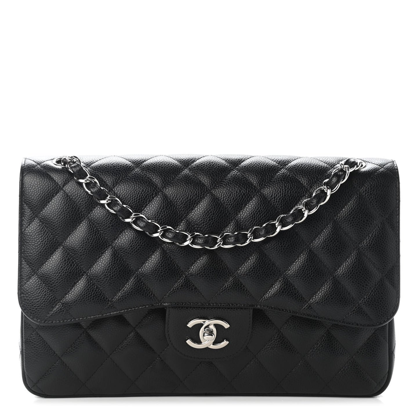 Caviar Quilted Jumbo Double Flap Black