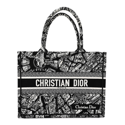 Christian Dior Canvas Embroidered Medium Plan De Paris Book Tote Black White 1 of 13