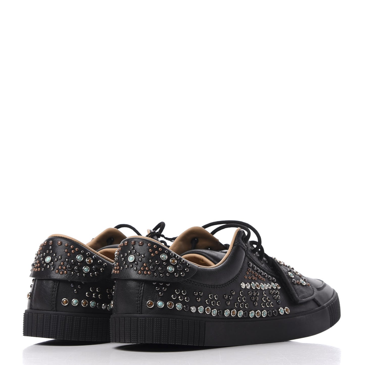Calfskin Mens Stud Sneakers 44 Black