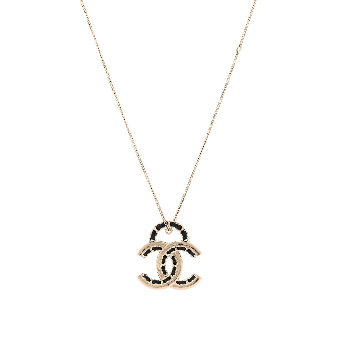 Lambskin CC Chain Necklace Gold Black