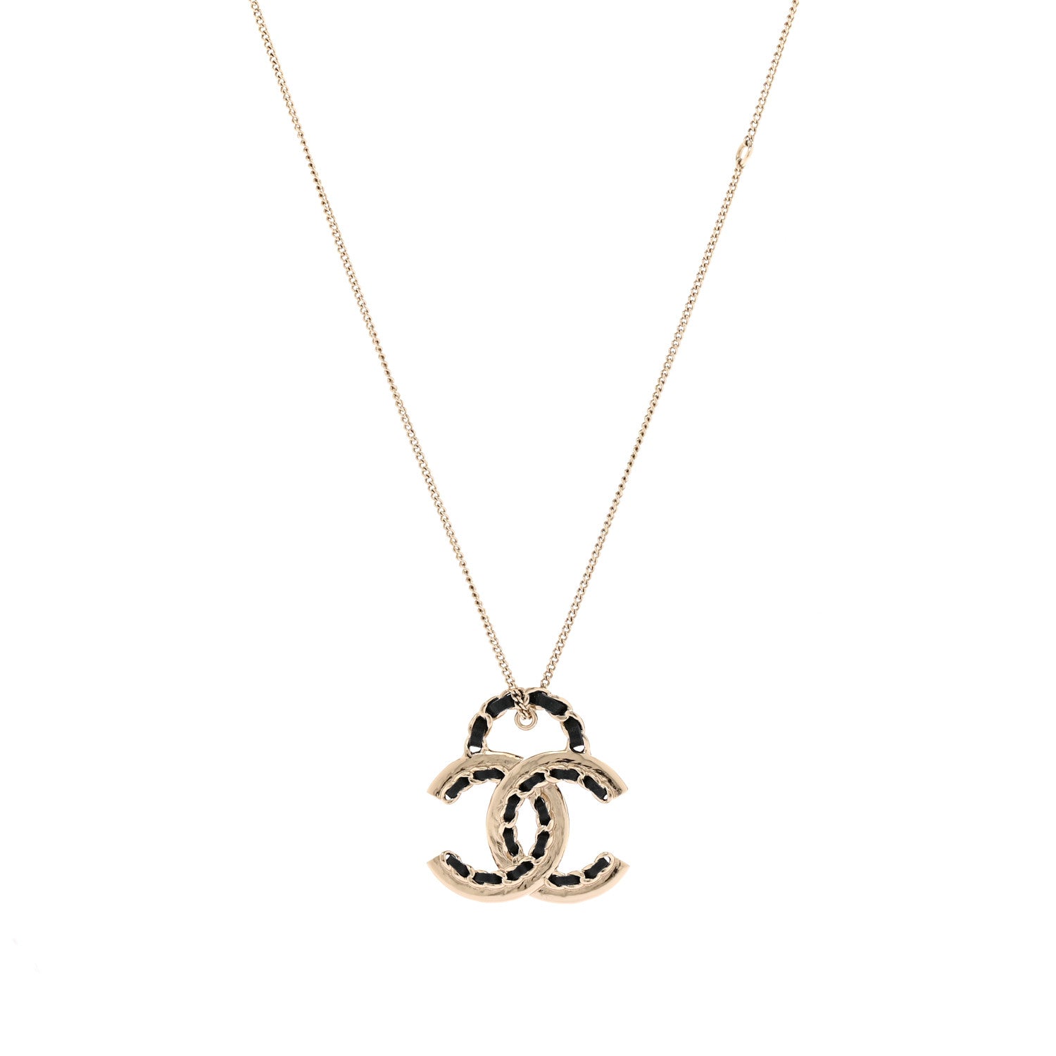 Chanel Lambskin CC Chain Necklace Gold Black 1 of 6