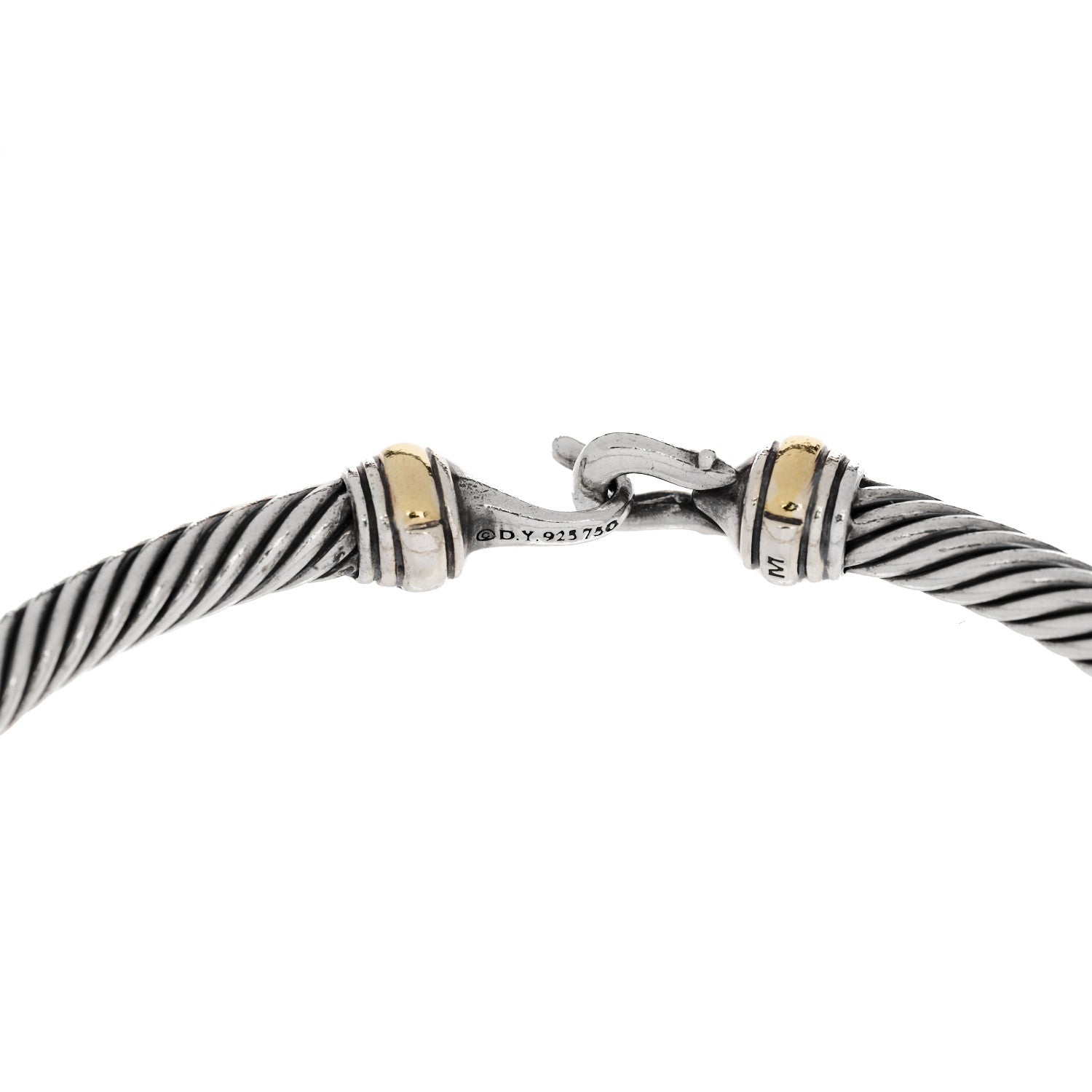 David Yurman Sterling Silver 18K Yellow Gold 4mm Cable Classic Buckle Bracelet 4 of 4
