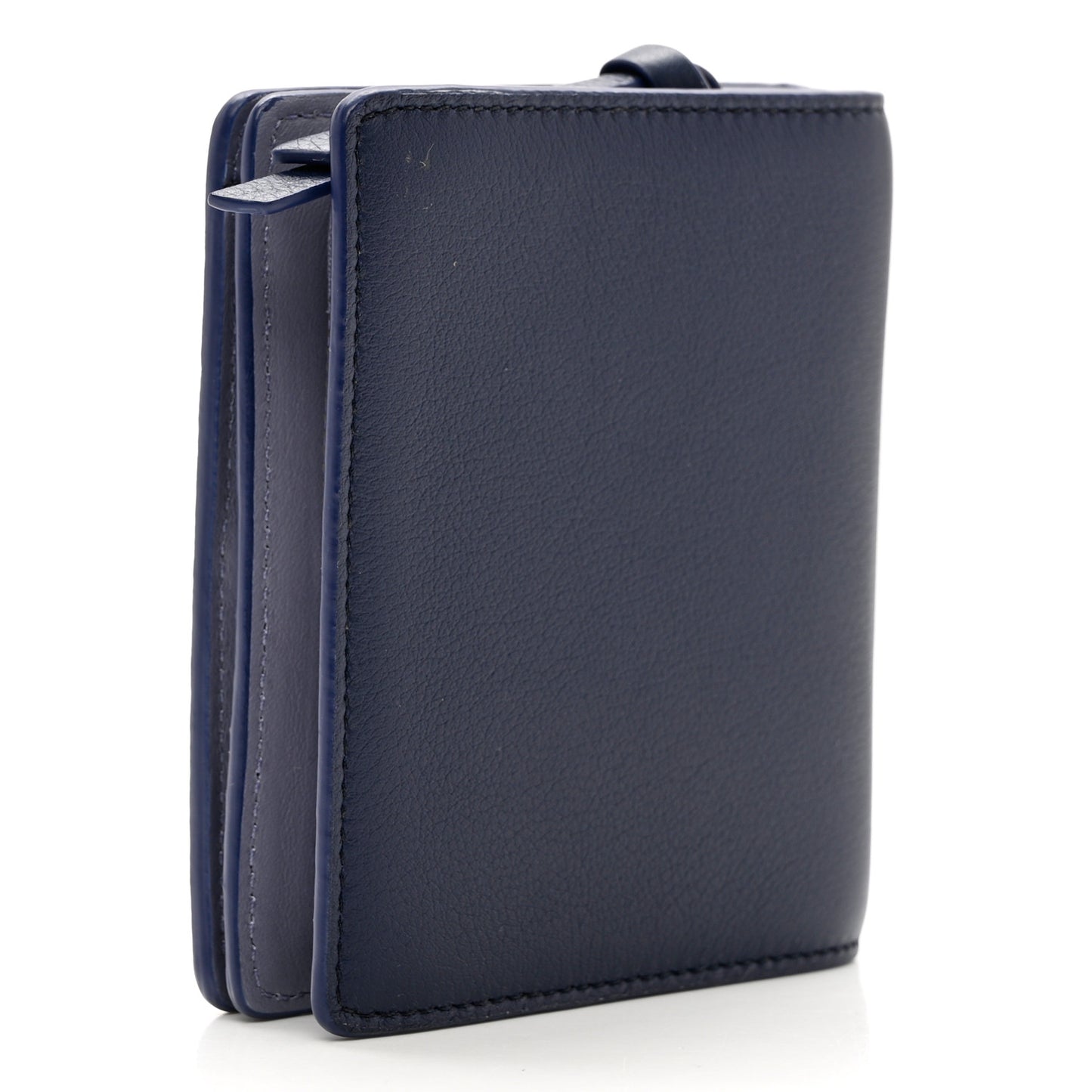 X HOWLS MOVING CASTLE Satin Calfskin Calcifer Compact Zip Wallet Marine