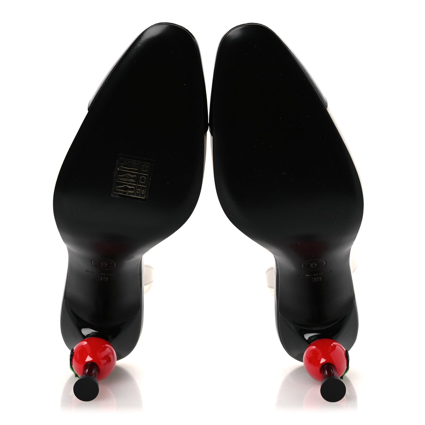 Lambskin Patent Cap Toe CC Apple Slingback Pumps 39 White Black
