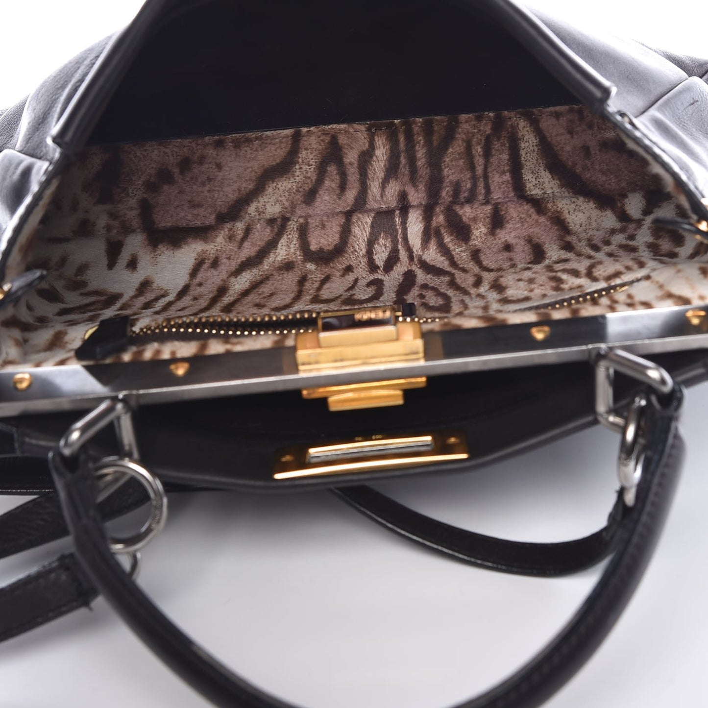 Calfskin Calf Hair Leopard Print Medium Peekaboo Iconic Satchel Black