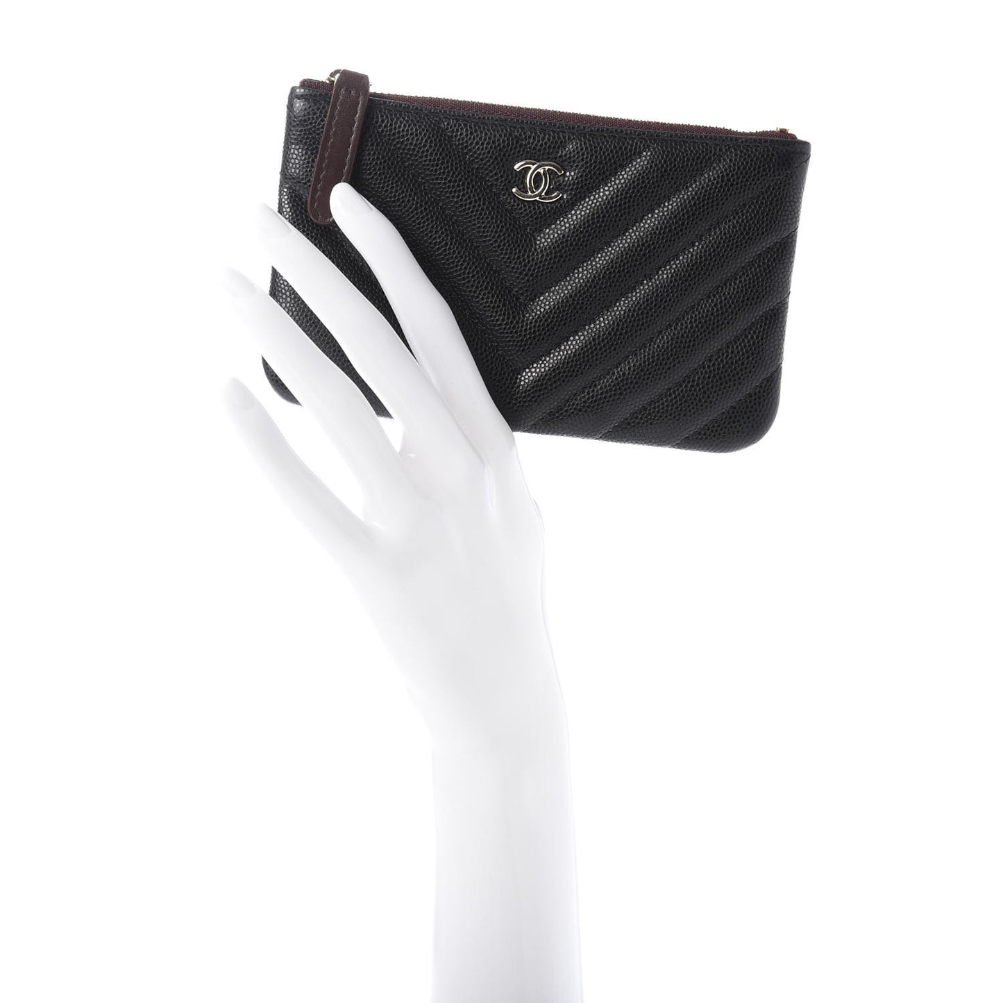 Caviar Chevron Quilted Small Cosmetic Case Black