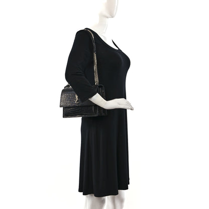 Saint Laurent Calfskin Crocodile Embossed Medium Monogram Sunset Black 2 of 9