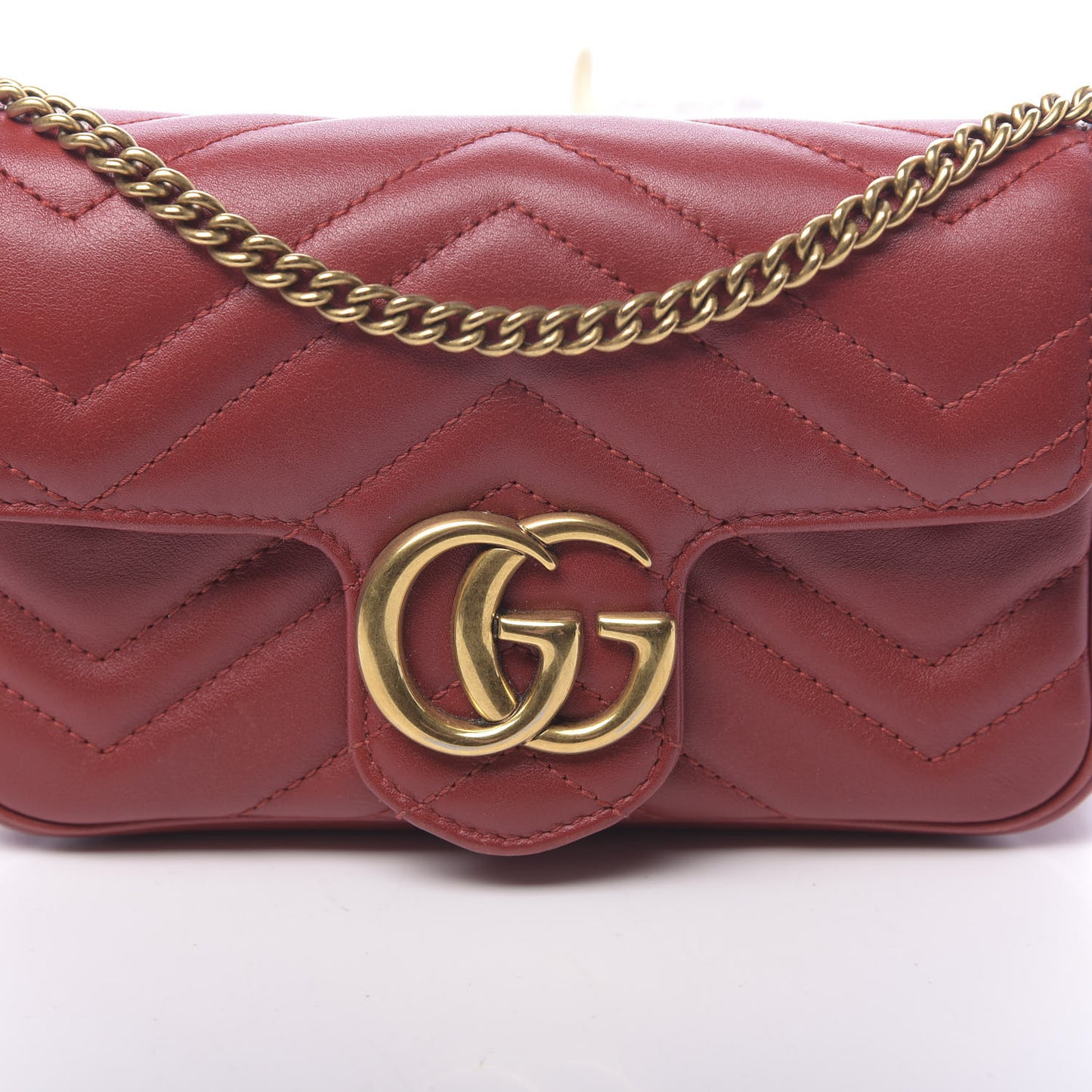 Calfskin Matelasse Super Mini GG Marmont Shoulder Bag Hibiscus Red