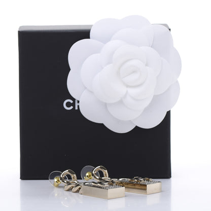 Chanel Crystal Dog Tag Charm Earrings Gold 6 of 6