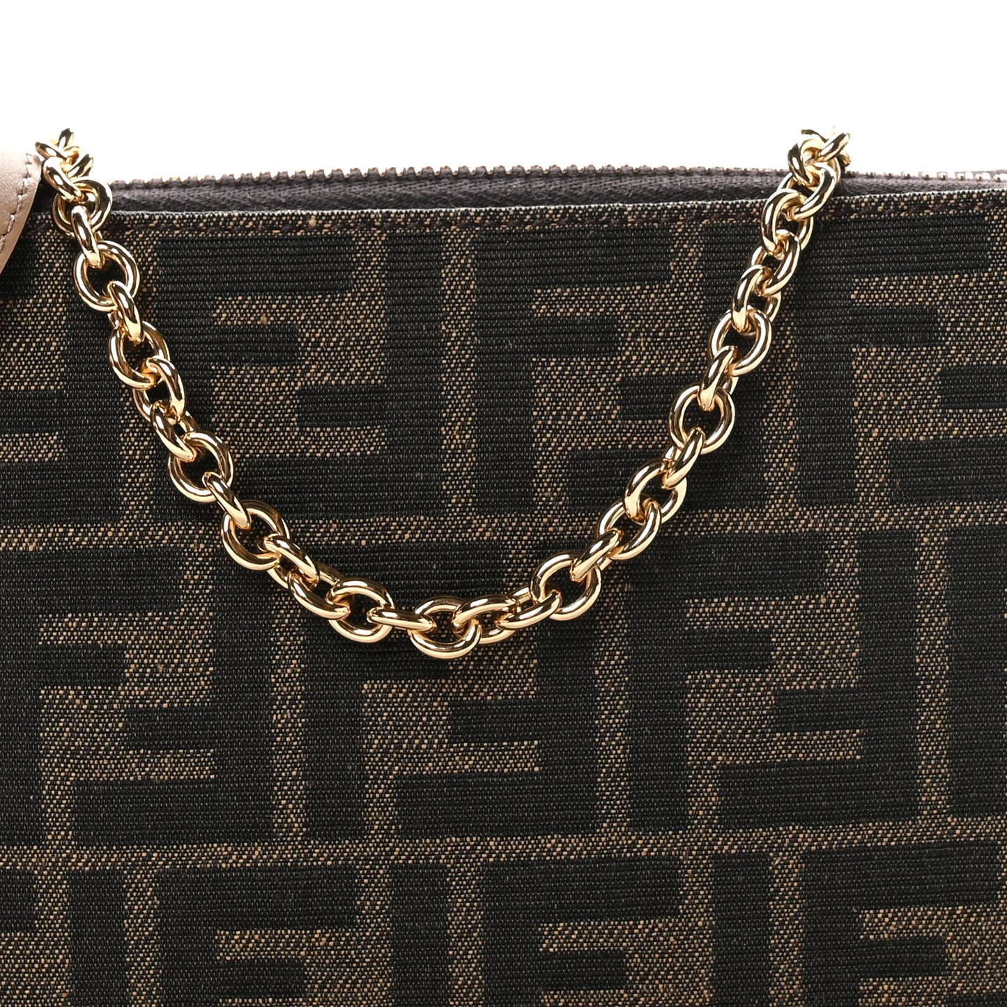 Fabric Jacquard Vitello Grace FF 1974 Baguette Pouch Tobacco Moro Sand