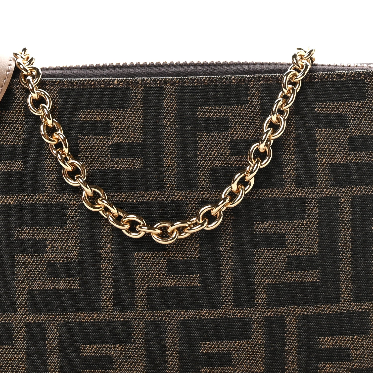 Fendi Fabric Jacquard Vitello Grace FF 1974 Baguette Pouch Tobacco Moro Sand 6 of 8