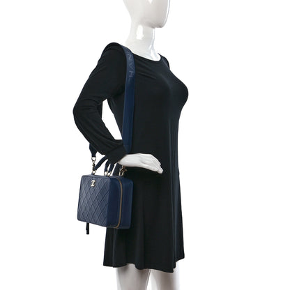 Chanel Calfskin Quilted Travel Kit Vanity Case Blue 2 of 9