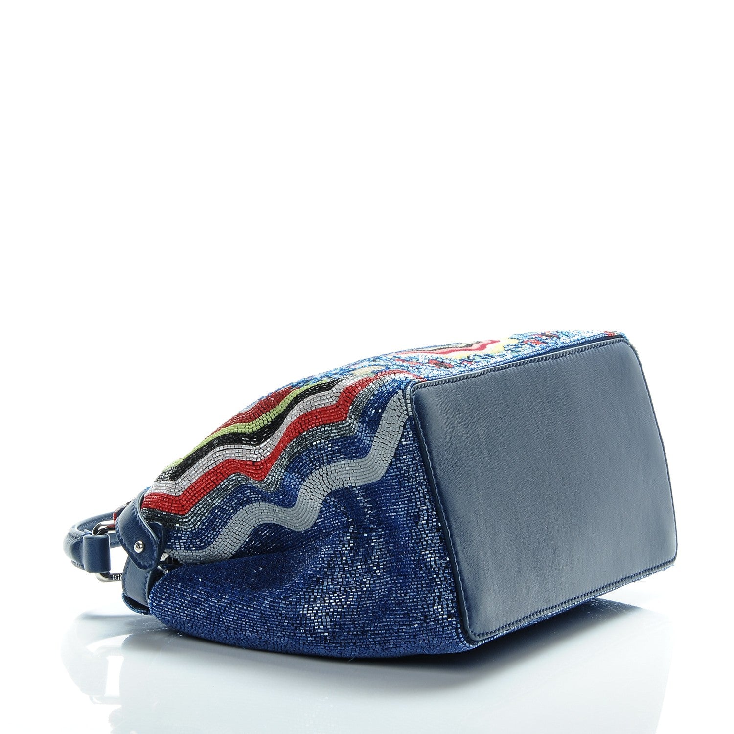 Fendi Nappa Beaded Flowers Mini Peekaboo Iconic Satchel True Blue 4 of 7
