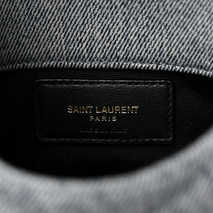 Saint Laurent Denim Quilted Monogram Loulou Puffer Pouch Clutch Blue Gray Light Azur 6 of 9