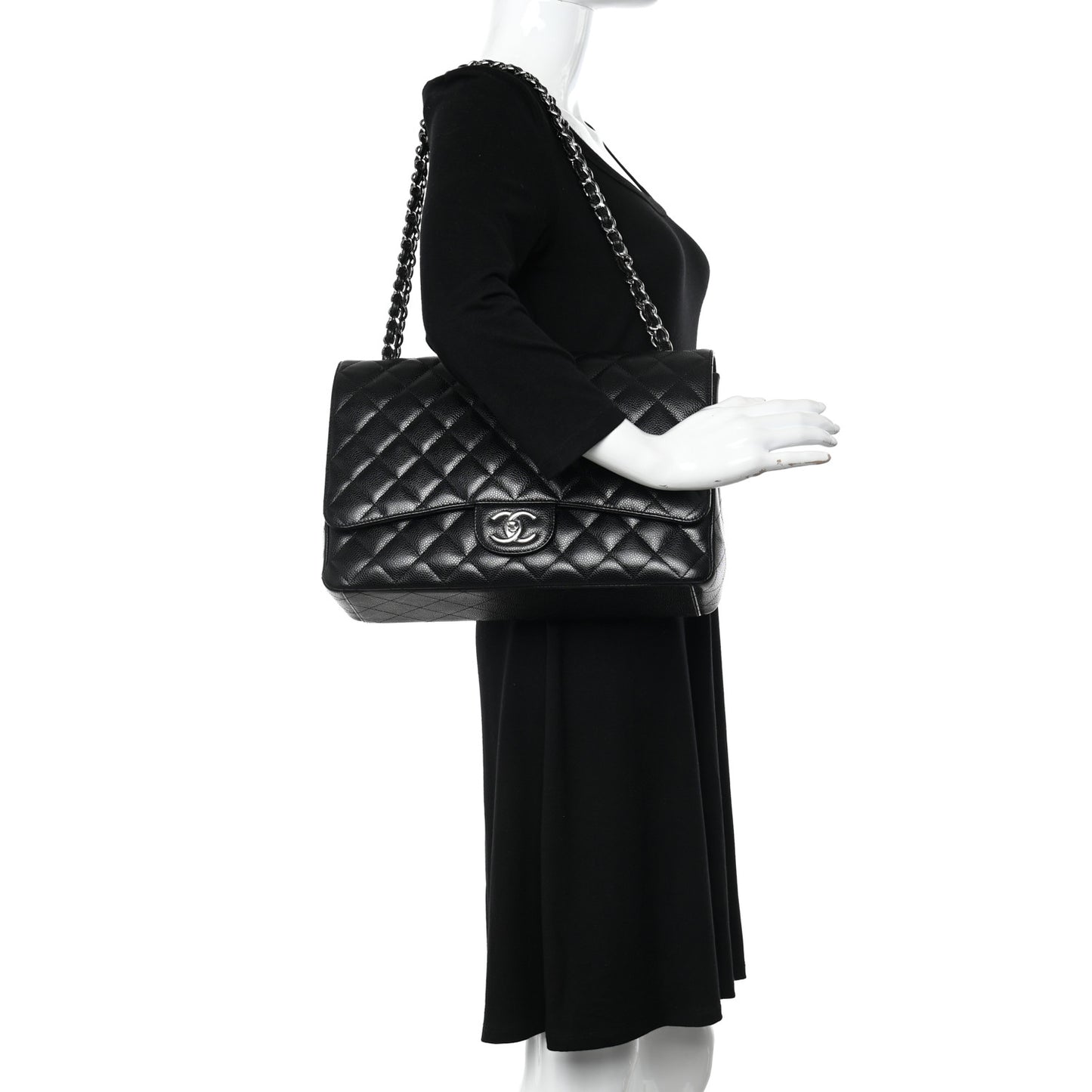 Caviar Quilted Jumbo Double Flap Black