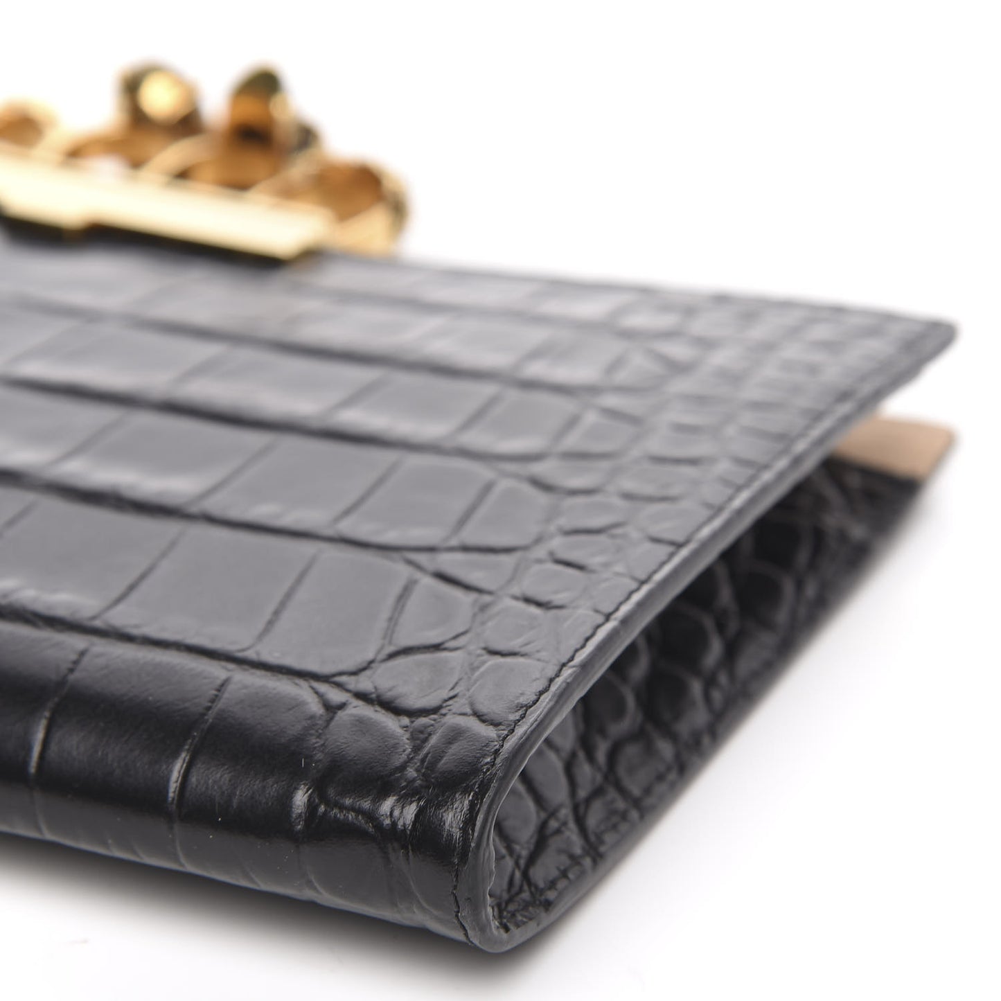 Calfskin Crocodile Embossed Knuckle Flat Clutch Black