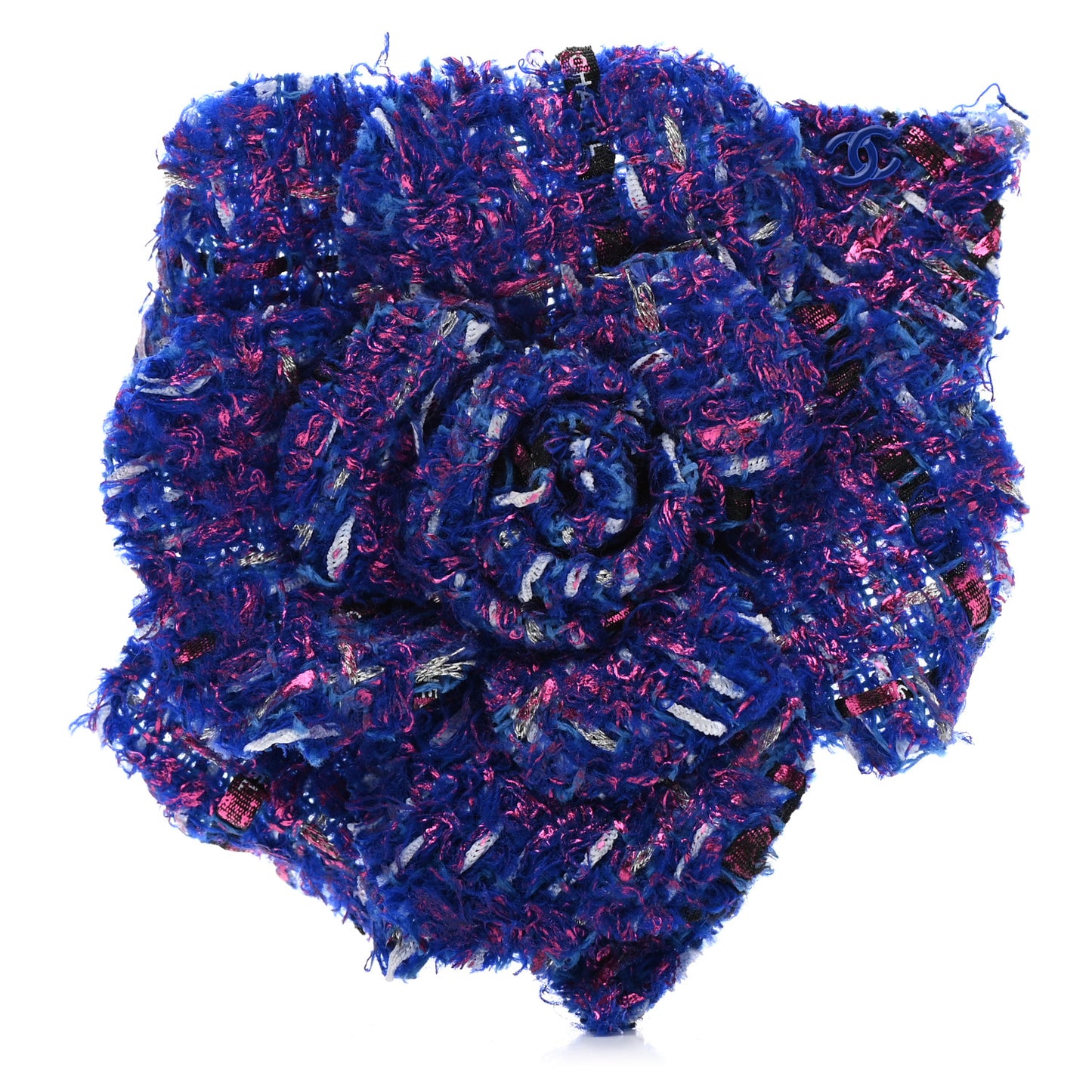 Tweed Camellia Pin Brooch Blue Black Pink